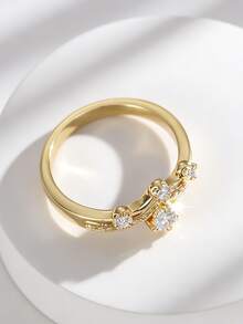 Charm-In 18K Gold Plated Copper Ring Set Vintage Crown Tiara Design Round Cut Cubic Zirconia Engagement & Wedding Ring Enhancer For Women - Gold - View 3