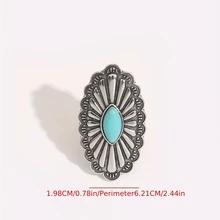 Anillo vintage con plata desgastada y turquesa, anillo bohemio exagerado - Plateado - Ver 6