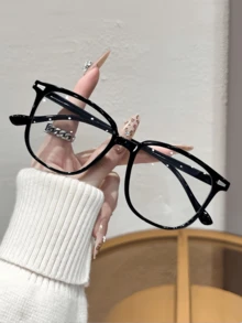 A Pair Of Premium Glasses For Women, Featuring A Stylish Plastic Geometric Design That Complements All Face Shapes. - 1pc Black Frame-gray - View 5