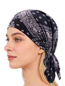1pc New Cashew Flower Headscarf Hat, Multi-Color Head Wrap Cap, Fashionable Undershirt Short Tail Curved Brimmed Hat,Summer,Beach - Multicolor - View 7