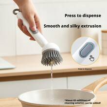 6档可调长柄旋转锅刷，调节不伤厨具，带液体分配器，可作碗刷、锅杯刷使用。 - 白色 - 查看 4