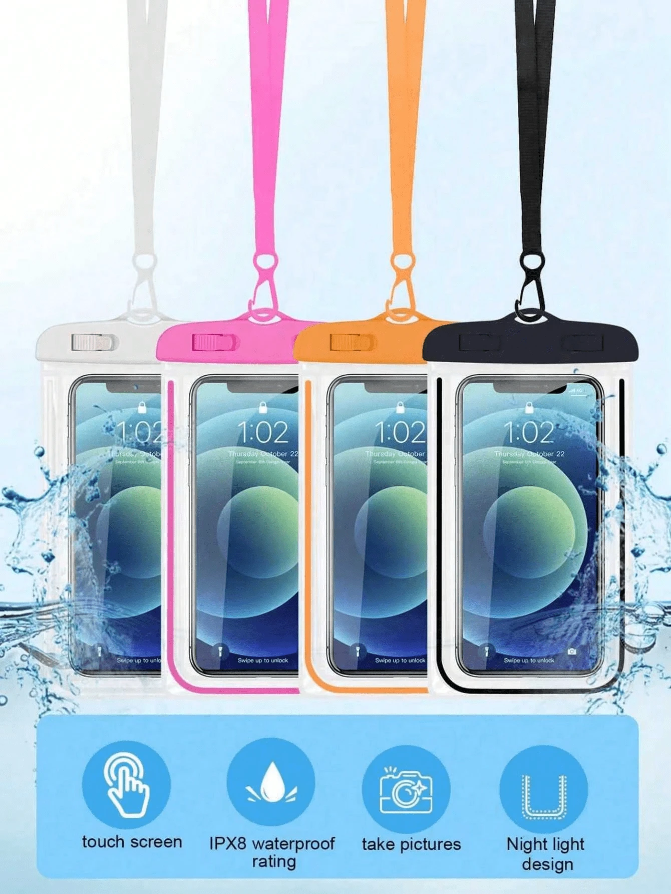 10个装透明通用防水手机袋，防水手机干袋，防水手机壳，触屏防水手机袋，游泳防水手机壳，PVC手机袋，密封手机袋，沙滩防水手机壳，游泳防水手机干袋，沙滩旅行必备