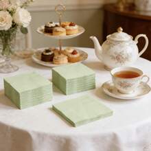 Bộ 20/40/60/80 khăn giấy cocktail màu xanh bạc hà - Khăn giấy ăn dùng một lần 2 lớp, thích hợp cho đám cưới, sinh nhật, kỷ niệm, lễ tốt nghiệp, Giáng sinh, Halloween, Lễ Phục sinh và nhiều dịp khác, kích thước 5"X5" (khi gấp lại) - màu xanh lá - Xem 2
