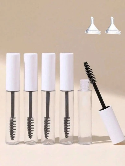 Conjunto de 7 Tubos Recarregáveis para Máscara - 5 Frascos de Máscara Branca de 10ml + 2 Funis, Tubos de Plástico ABS Transparentes à Prova de Vazamento, Recipientes Portáteis para Óleo de Rícino, Sérum para Cílios, Gel para Sobrancelhas, Maquiagem DIY, Uso Diário, Viagem, Presente, Salão de Beleza, Maquiador, Armazenamento Doméstico, Bolsa de Academia, Férias, Casamento, Festa, Sessão de Fotos