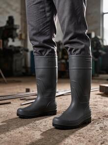 Men's Classic High-Top Rain Boots, Garden Anti-Slip Rain Boots, Durable & Comfortable, Suitable For Outdoor Fishing, Gardening, Construction Site Work - Matte Black - View 1