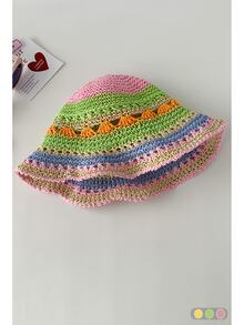 Mũ rộng vành đan rỗng nhiều màu sắc, mũ chống nắng tia cực tím cho kỳ nghỉ biển, mũ rơm dành cho nữ, mùa xuân/hè, chu vi đầu lớn, mũ xô, mũ xô đa năng. - Nhiều màu - Xem 21