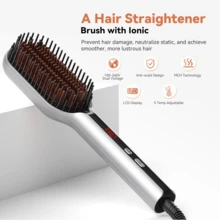 UKLISS Máy duỗi tóc ion âm thế hệ mới nhất năm 2026, bàn chải tạo kiểu tóc nóng nhanh với màn hình hiển thị kỹ thuật số, bàn chải chống xoăn cứng cho mọi loại tóc, dụng cụ tạo kiểu tiện lợi khi đi du lịch. - Bạc - Xem 2
