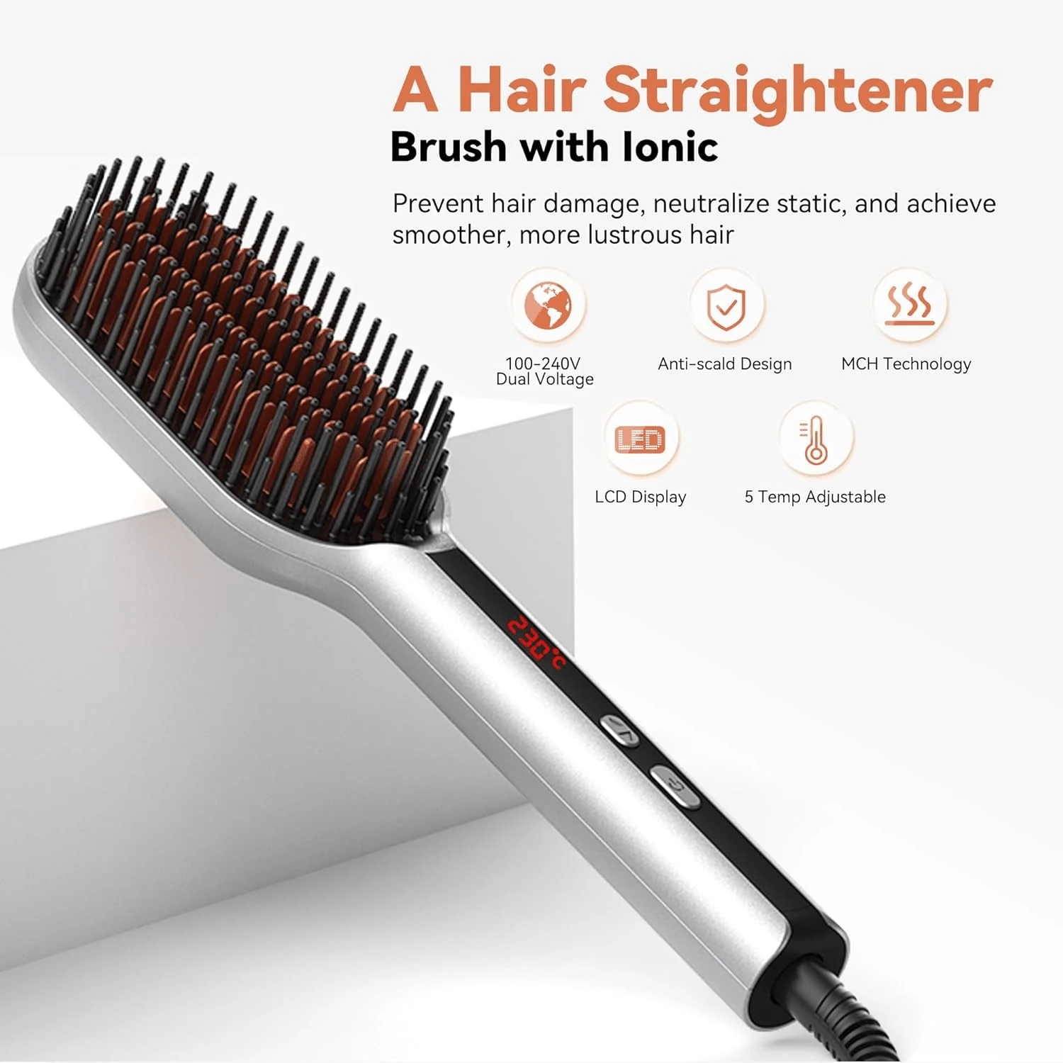 UKLISS Máy duỗi tóc ion âm thế hệ mới nhất năm 2026, bàn chải tạo kiểu tóc nóng nhanh với màn hình hiển thị kỹ thuật số, bàn chải chống xoăn cứng cho mọi loại tóc, dụng cụ tạo kiểu tiện lợi khi đi du lịch.