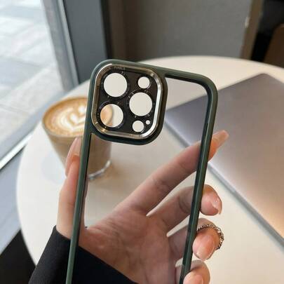 DECOPHONE Silver Lens Ring Leather Texture Phone Case, Epoxy Drop-Resistant Protective Cover With Lens Protection Design, Compatible With Apple 17/16 Plus/14 Pro Max/13 Pro/12.