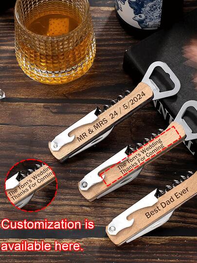 Customized 1/5/10/30 Pcs Personalized Engraved Bottle Opener - Customized Text Wooden Handle Corkscrew Bottle Opener, Multifunctional Beer & Soda Opener - Suitable For Weddings, Anniversaries, Christenings And Parties - Perfect Gifts For Bridesmaids, Groomsmen, Engagements