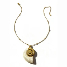 1pc Fashionable Stainless Steel Gold Seashell Resin Pendant Necklace, Suitable For Women Beach Travel Wear - Seashell + Snake Bead Necklace - View 12