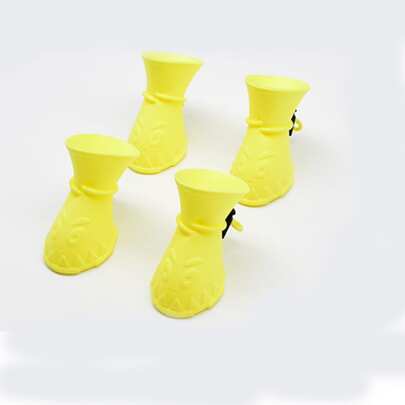 4pcs Cartoon Pet Dog Waterproof Rain Boots, Anti-Slip Durable Pet Shoes, Suitable For Small Cats Dogs Or Other Animals, Waterproof Easy To Clean, Adjustable Size, Non-Slip Sole, Easy To Put On And Take Off