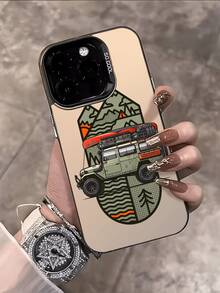 1pc New Arrival Hot-Selling Colorful Silver IMD Mountain Bike Camping Outdoor Pattern Elegant Protective Phone Case Compatible With IPhone 17 Pro Max/17 Pro/17/16 Pro Max/16 Pro/16, 15 Pro Max/15/14 Pro/11/13 Pro/15 Pro/15/13 Pro Max, Suitable As New Year, Ramadan, Birthday Gift For Girlfriend, Boyfriend Or Self-Use - Black - View 1