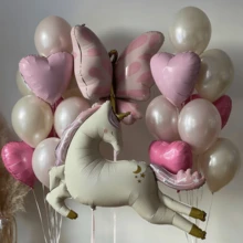 Unicorn Balloon Set, Pink Butterfly, Unicorn Foil Balloon, Ivory Latex Balloons, Suitable For Birthday Party, Wedding Theme Party, Party Decorations, Indoor And Outdoor Decor, Bridal Shower, Mother's Day, Family Party Decorations - 多色 - 查看 1