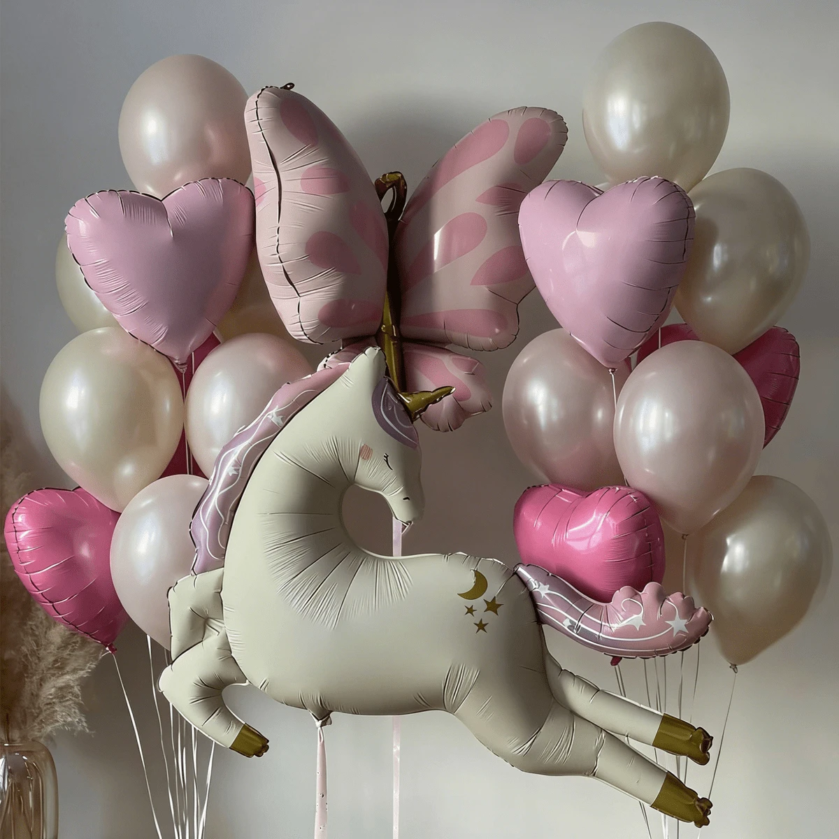 Unicorn Balloon Set, Pink Butterfly, Unicorn Foil Balloon, Ivory Latex Balloons, Suitable For Birthday Party, Wedding Theme Party, Party Decorations, Indoor And Outdoor Decor, Bridal Shower, Mother's Day, Family Party Decorations - 多色 - 查看 1