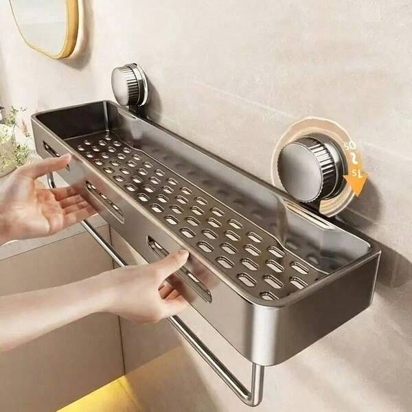 Suction Cup Shower Caddy - Sturdy Rust-Proof Plastic Wall-Mounted Floating Storage Rack With Strong Adhesive, Saves Bathroom Space, Holds Shampoo, Soap And Toiletries, No Metal Pipes, Easy Assembly, Bathroom Organizer, Vanity Shelf, Stylish Storage Rack, Rust-Resistant Material, Durable