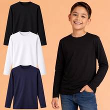 Camiseta infantil masculina para o inverno kit 3 peças manga longa casual escolar - Multicolorido - Visão 1