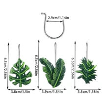 12pcs Turtle Leaf Shower Curtain Hooks, Stainless Steel Rust-Proof Resin Hand-Painted Hawaiian Tropical Leaf Palm Leaf Decorative Shower Curtain Hooks Rings, Bathroom Accessories, Shower Curtain Accessories, Bathroom Decor Home Decorative Curtain Hooks, Flamingo Shower Curtain Hooks - 12pcs Green - View 4
