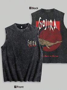 WASHED PURE COTTON VEST MEN'S VEST Retro Streetwear Style Vintage Music Album Artwork Design Casual Wear For Young Adults And Fashion Enthusiasts With Bold Graphic Print Inspired By 90s Pop Culture And Classic Rhythm And Blues Artists - Đen 4 - Xem 1