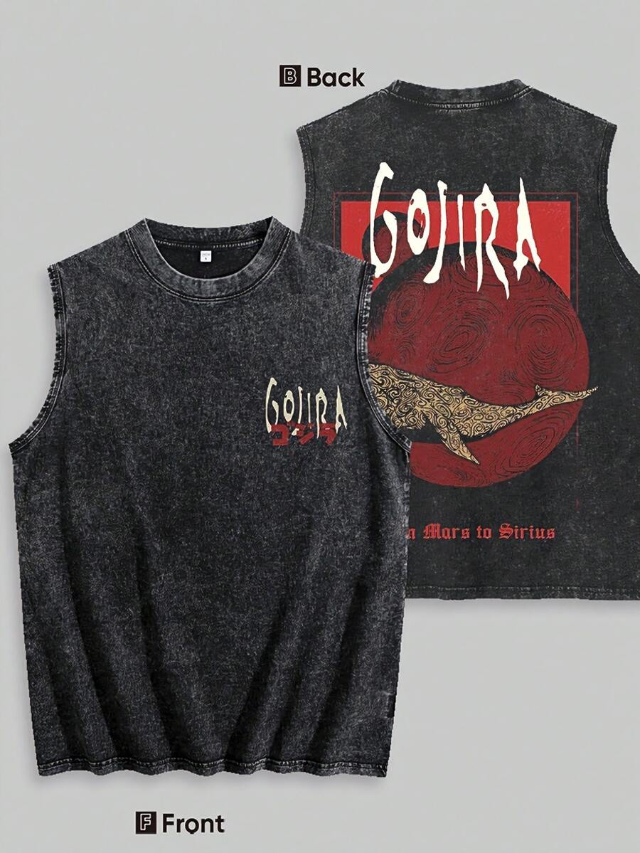 WASHED PURE COTTON VEST MEN'S VEST Retro Streetwear Style Vintage Music Album Artwork Design Casual Wear For Young Adults And Fashion Enthusiasts With Bold Graphic Print Inspired By 90s Pop Culture And Classic Rhythm And Blues Artists - Đen 4 - Xem 1
