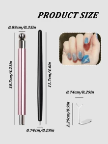 4pcs Cat Eye Magnet Set, Double-Head Cat Eye Magnetic Nail Art Tool, Black Bead-Attracting Nail Magnet Pen & Heart-Shaped Nail Magnet Guides, DIY Nail Art Design For Home & Salon - Multicolor - View 7