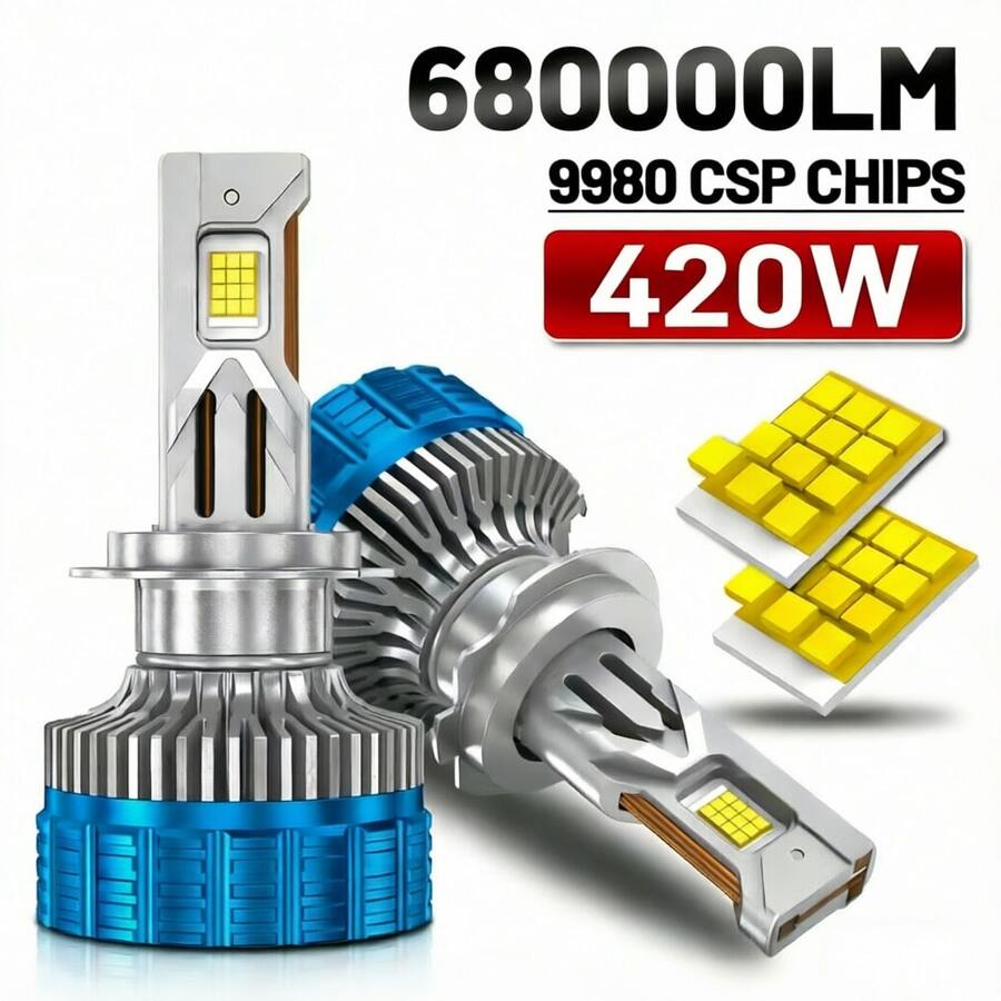 HYNBYZJ Bộ 2 bóng đèn LED pha ô tô H7 H4 công suất cao 420W CANBUS, tương thích với các dòng H9 H11 HB3 9005 HB4 9006 9012 9007 H13, gồm bảy bóng đèn ống đồng cho ô tô 12V 24V.
