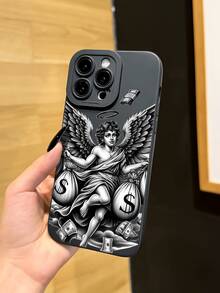 1pc New Unique Creative Angel Coin Purse Pattern Phone Case, Compatible With Apple 17 Pro Max/Air, 11/12/13/14 Plus, XR/7/8 Plus/15 Pro Max, Series - Black - View 5