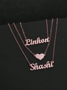 Customized Multi-Layer Stainless Steel English Name Pendant Necklace, Luxury Style, Suitable For Events, Travel And Other Elegant Fashion Occasions - Multicolor - View 6