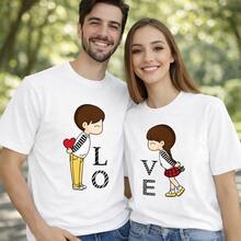 Camiseta con estampado de dibujos animados de amor para parejas, ideal para uso diario, regalos de cumpleaños, regalos de Halloween o como camiseta conmemorativa para amigos o seres queridos. También es adecuada como suéter. Entrega rápida. - Hombre Blanco - Ver 6