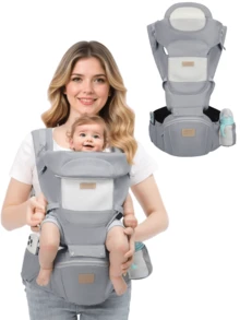 3-In-1 Baby Carrier Waist Stool, Multifunctional Backpack Carrier & Sitting Stool, Foldable & Portable Baby Carrier For Outdoor Use - Grey - View 1