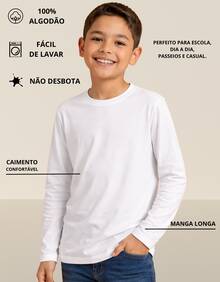 Camiseta infantil masculina para o inverno kit 3 peças manga longa casual escolar - Multicolorido - Visão 7