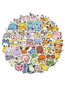 pokemon 100张贴纸 - 防水乙烯基材质，可爱卡通图案，适用于儿童笔记本电脑、水瓶、剪贴簿等。 - 彩色 - 查看 2