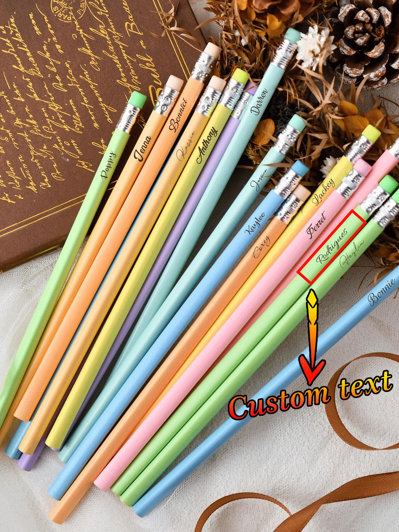 Customized Text LOGO Candy Color Triangle Pencil, Writing, Sketching, Drawing Pencil, Learning Stationery With Eraser, HB Pencil, Macaron Wooden Pencil, Jelly Pencil, Perfect Gift For Friends, Teachers, Family, Colleagues For Daily Office And Student Use - Multicolor - View 1