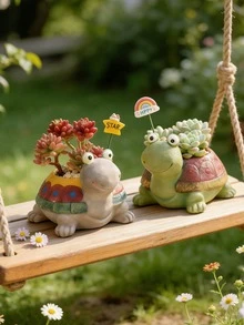 Cute Big-Eyed Turtle Resin Planter - Cartoon Turtle Succulent Planter, Suitable For Garden And Yard Decor | Interesting 1pc Decor For Outdoor Flower Beds, Balcony Shelves And Lawns | Weather-Resistant Container For Planting Succulents And Small Plants, Full Of Charm, Gardening Decor, Outdoor Flower Pot, Balcony Decor, Succulent Planter, Plant Container, Gift - A - View 6