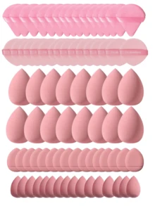 Bộ dụng cụ trang điểm 5/10/20/30/40/50/60/80/100 món bao gồm: 10 bông mút trang điểm dạng lỏng + 10 bông mút trang điểm dạng lỏng mini + 10 bông phấn phủ và cố định lớp trang điểm hình tam giác + 10 bông mút trang điểm nền dạng cushion + 10 bông mút che khuyết điểm dạng cushion mini - Màu Hồng  Dưa hấu - Xem 10