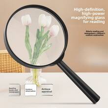 90/100mm High Performance Crystal Glass Handheld Magnifier - Ultra-Clear Portable Magnifier Suitable For Seniors, Antique Appraisal And Insect Observation - Ideal Companion For Smartphone, Book And Newspaper Reading (With Magnification Function) - A - View 2