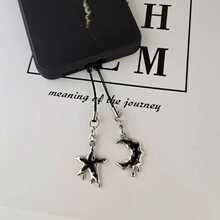 Melting Star & Moon Phone Lanyard, Dark Style Phone Charm, Decorative/Elegant High-Quality Couple/Best Friend Keychain, Suitable For Smartphone, Camera, Card Case, USB Drive - Black - View 5