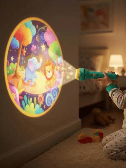 Lanterna Projetora Infantil com 24 Imagens Brinquedo de Projeção para Criança Lanterna com 3 Discos e 8 Imagens Cada Projeta Desenhos na Parede Diversão Educativa