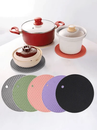 Almohadilla resistente al calor de silicona - Salvamanteles redondo antideslizante para encimera de cocina y mesa de comedor, almohadilla de aislamiento térmico multiusos para platos calientes, picnic y barbacoa al aire libre, juego de soportes para ollas resistentes al calor, antidesparrame, artículo esencial de cocina