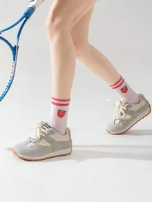 1/3/6 pares de calcetines de yoga para mujer de colores aleatorios, con estampado de cerezas, adecuados para fitness en interiores, danza, pilates, piso del hogar - Multicolor - Ver 3