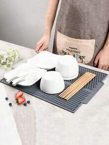 Silicone Drying Mat, Widened Edge - Non-Slip Kitchen Countertop Dish Drying Rack, Soft & Odor-Resistant Drying Pad - Grey - View 2