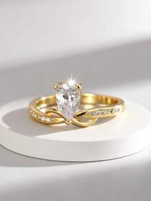 Charm-In 18K Gold Plated Copper Ring Infinity Twist Knot Design Pear Cut Cubic Zirconia Engagement Ring For Women Jewelry - Gold - View 1