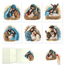 6张钻石画贺卡，卡通人物主题，纸质材质，镶嵌圆形水晶宝石，祝福语，独特的非对称钻石设计，适合作为礼物 - 查看 2