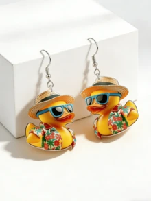 2D Flat, 2pcs Creative Cartoon Duck Acrylic Fashion Glasses Pendant Earrings, Suitable For Daily Wear And Holiday Parties, Ideal Gift For Friends And Celebrations - Duck - View 12