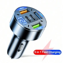 5个100W 3USB 2Type-C车载充电器，支持PD QC3.0快充，USB-C车载手机充电器，Type-C车载适配器，兼容 - 多色 - 查看 2
