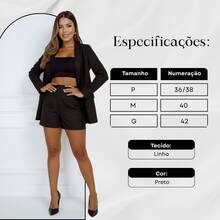 Two-Piece Linen Set: Blazer, Maxi Shorts, High Waist - Negro - Ver 3