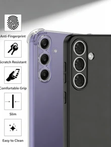 适用于三星 Galaxy 的两件套手机壳，包含一个透明硅胶防震软后盖和一个黑色磨砂软 TPU 保护壳，简约设计，适合 DIY 和手机配件。 - 透明和黑色 - 查看 8