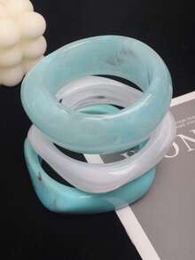 3pcs Blue Ocean Style Acrylic Bracelet Set, Elegant Minimalist Dyeable Bangle Combination, Suitable For Daily Wear And Vacation - Baby Blue - View 1