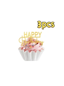 3/6pcs Happy Birthday Acrylic Mini Cake Decorations, Cupcake Toppers Party Decor - StyleB - View 7