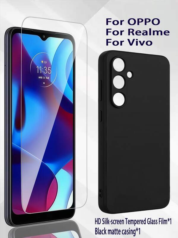 [1pc High-Definition Tempered Glass Screen Protector + 1pc Matte Black Phone Case] Compatible With // Phones, Fits Reno 11F 5G, Reno 12F 5G, Reno 13F 5G, Reno 14F 5G, A98 5G, C65 4G, 9 5G, Y55 5G, V50E. 9H Tempered Glass Technology Anti-Fall And Scratch-Resistant, Hydrophobic And Oleophobic, Ultra-High Definition, Perfectly Compatible With Each Model, Phone Case Has Matte Anti-Slip Effect, All-Round Protection For Your Phone, Suitable For Holiday/Birthday/Valentine's Day/Mother's Day Gifts, Boyfriend/Girlfriend